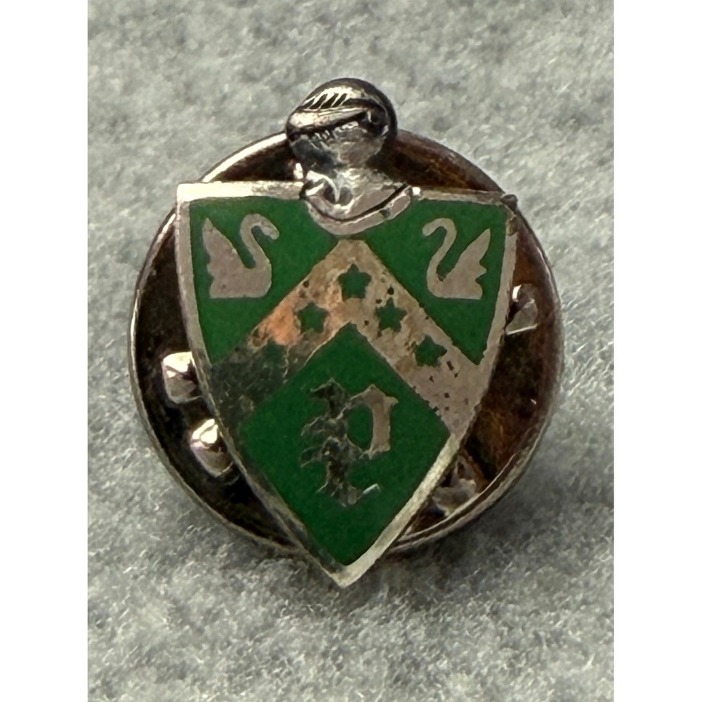 Letter P Sterling Pin Two Swan Green Shield Crest 5 Stars